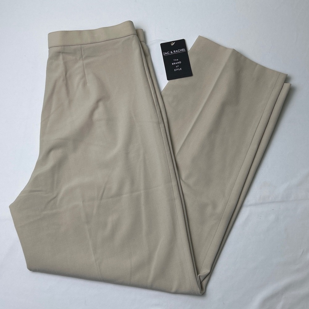 Zac & Rachel Womens High Rise Wide Leg Career Trousers Size 14 Stone Beige NEW